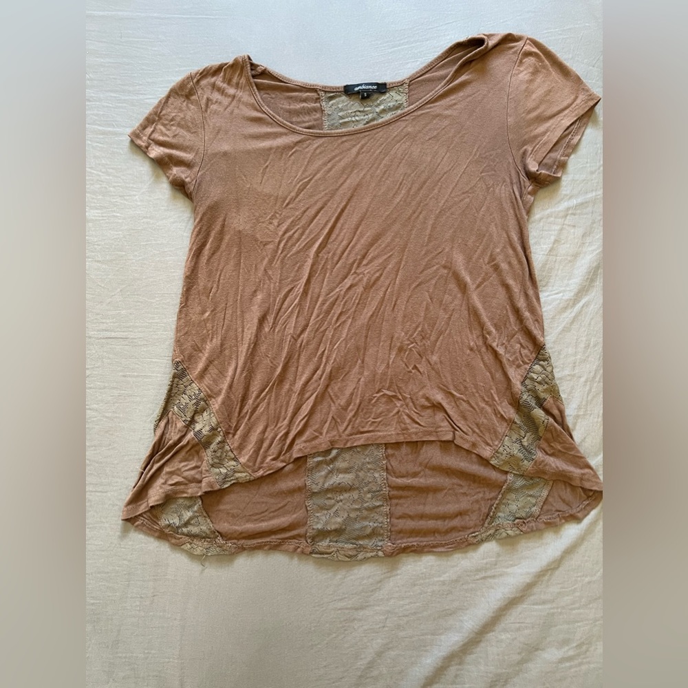 Ambiance Brown shirt with Lace detailing Size S